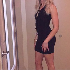 mini black lace up dress